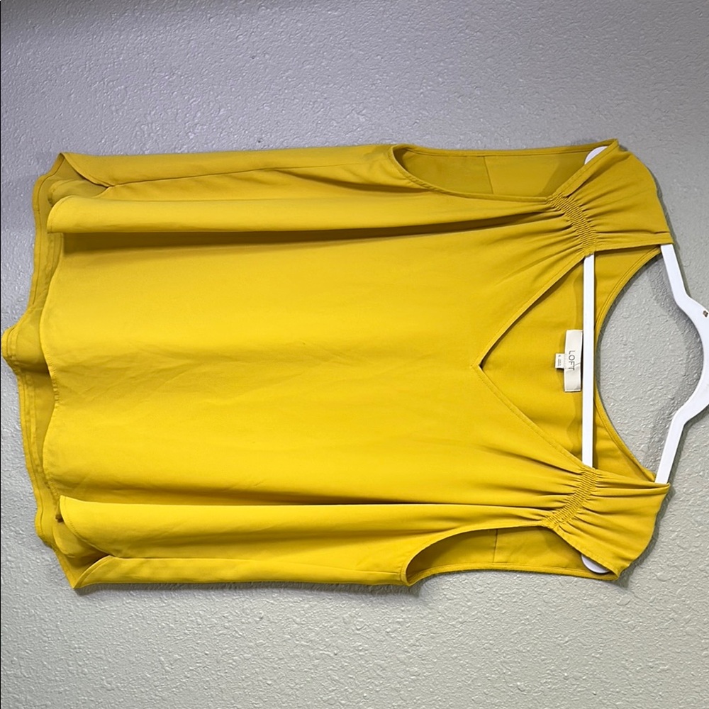 LOFT Yellow Asymmetrical Pleated Sleeveless Blouse